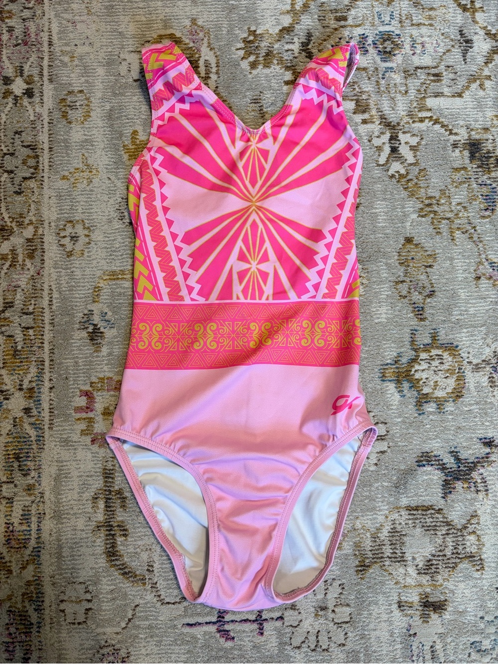 GK 2024 Olympia Crown Pink Geometric Leotard